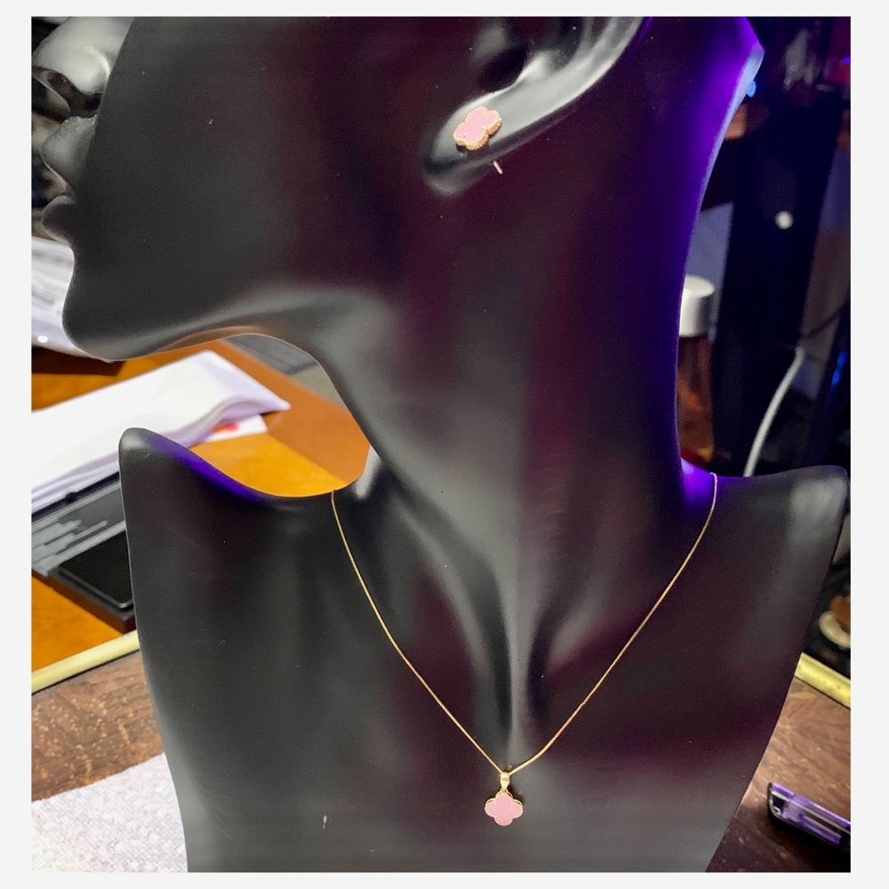 18k Solid Gold Clover 2-1 Set - Pink